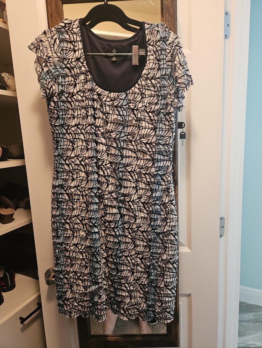 Ronni Nicole Black and White Ruffle Midi Dress